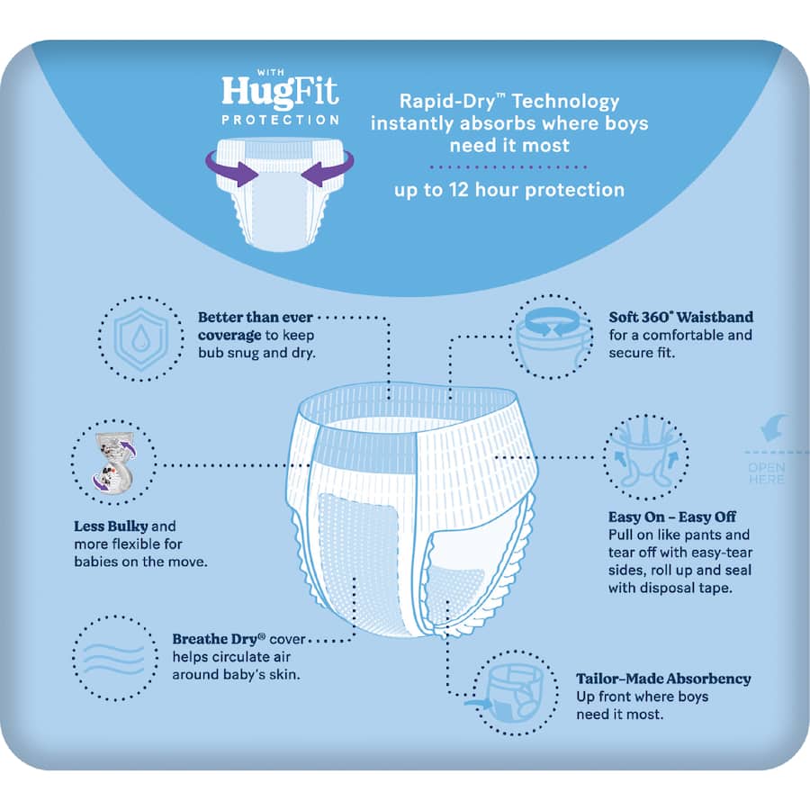 Huggies Ultra Dry Nappy Pants Walker Boys 12-17kg Size 5 13pack