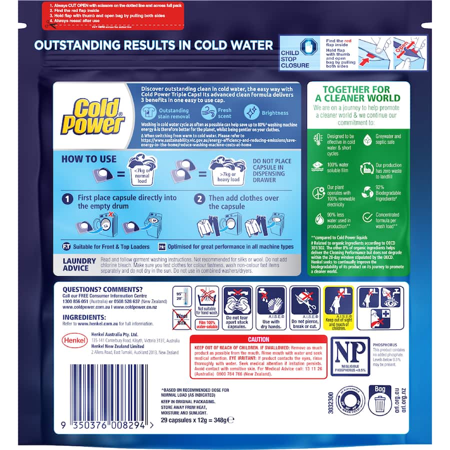 Cold Power Laundry Capsules Advanced Clean 29pack
