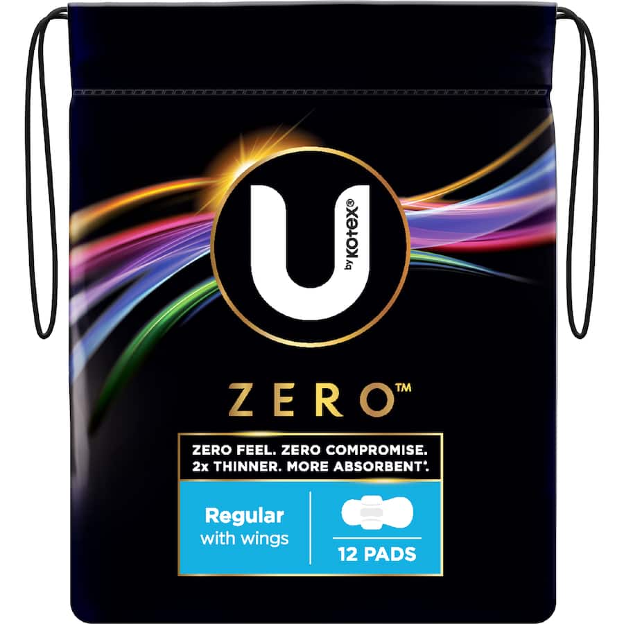 U By Kotex Pads Zero Regular With Wings 12 pack