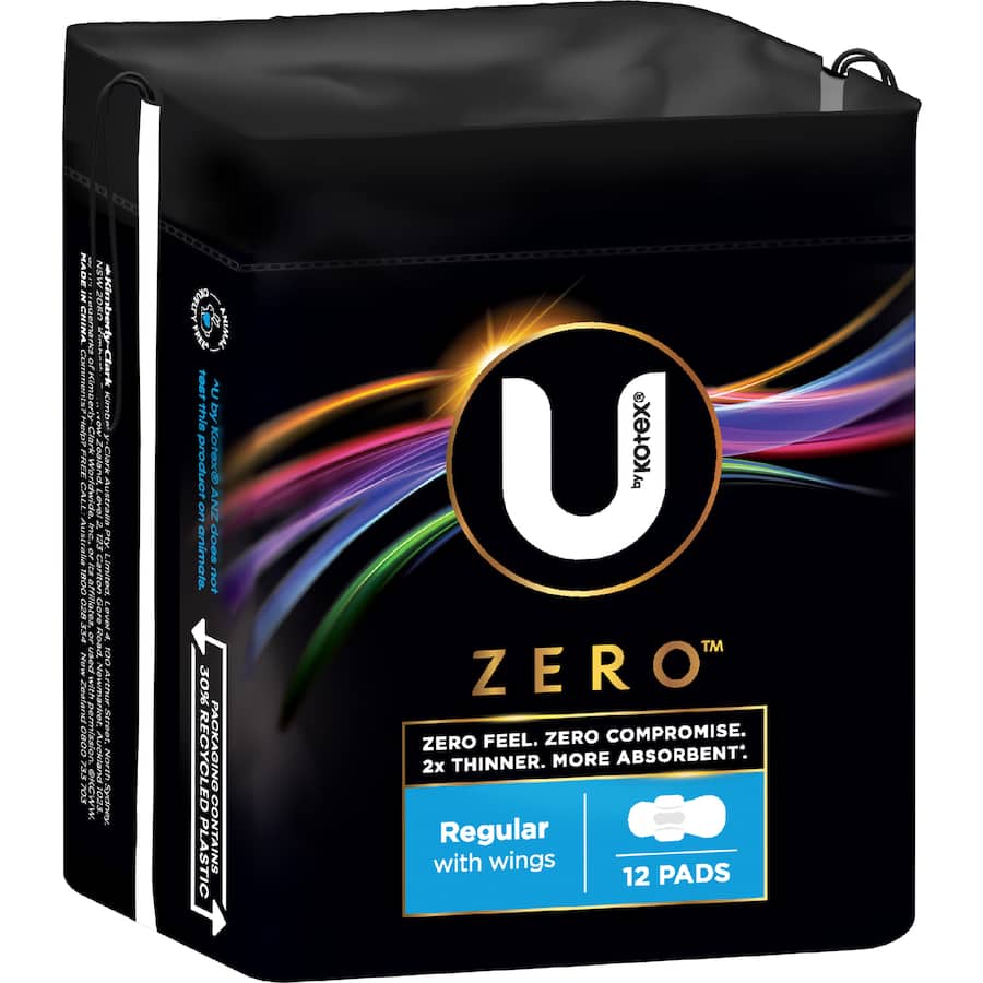 U By Kotex Pads Zero Regular With Wings 12 pack
