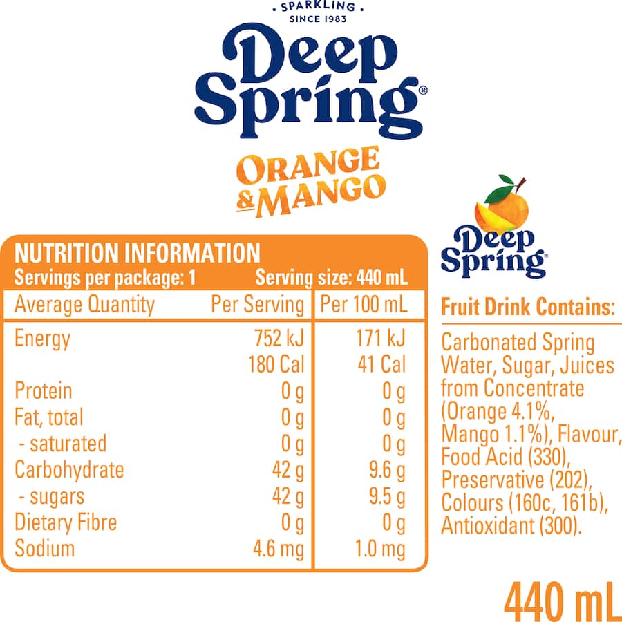 Deep Spring Soft Drink Orange & Mango Can 440mL