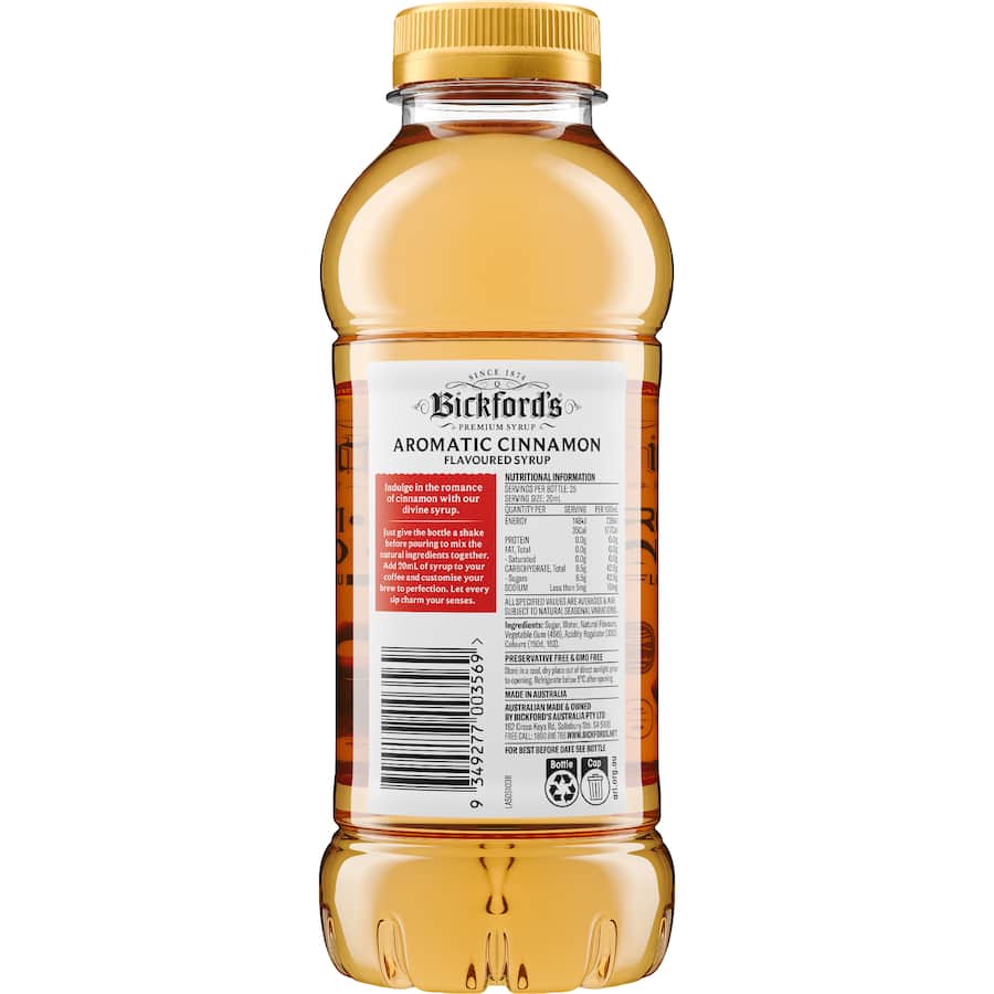 Bickford's Coffee Syrup Aromatic Cinnamon 500mL