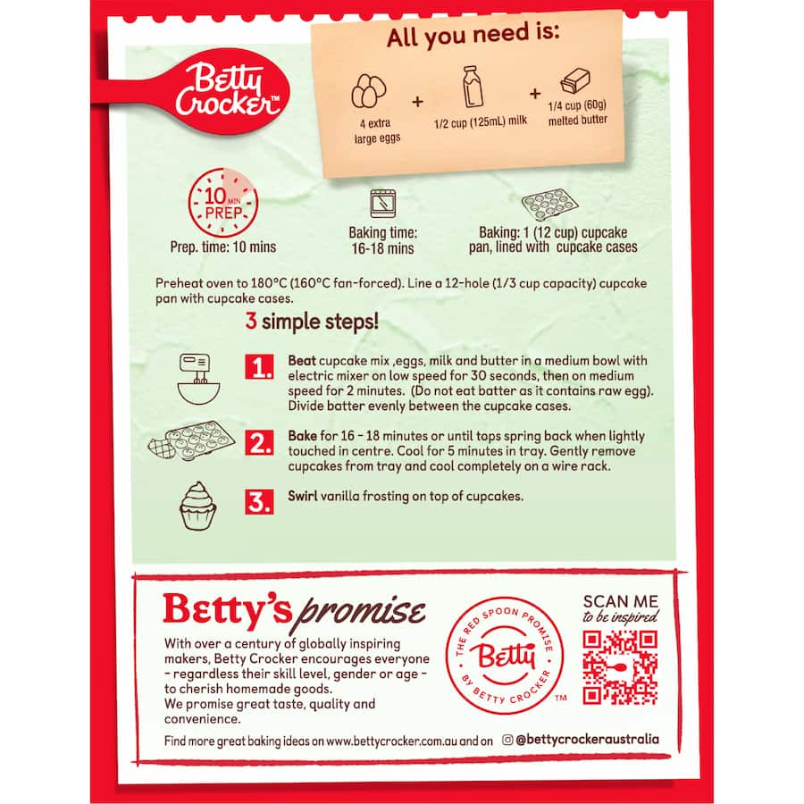 Betty Crocker Bake Smart Cupcake Mix Vanilla Gluten Free 450g