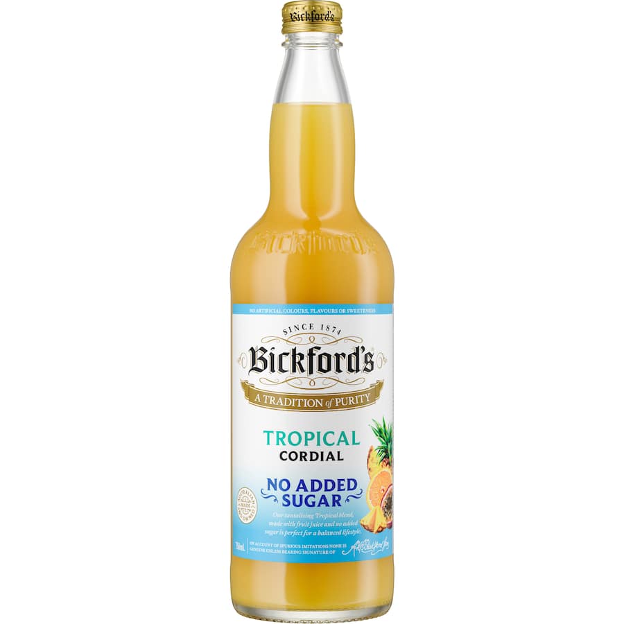 Bickford's Cordial Tropical No Added Sugar 750mL