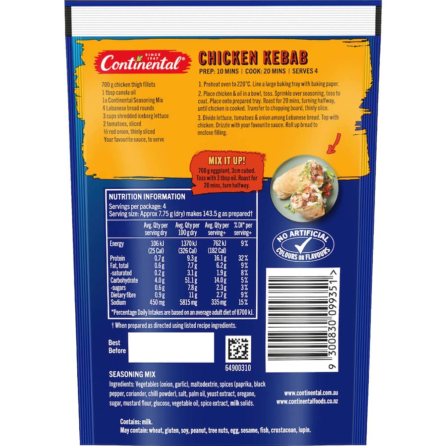 Continental Recipe Base Chicken Kebab Sachet 31g