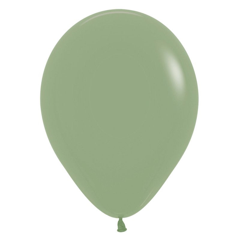 Pack of 50 Eucalyptus latex balloons (12cm) for elegant party decor, perfect for various celebrations and easy to inflate.