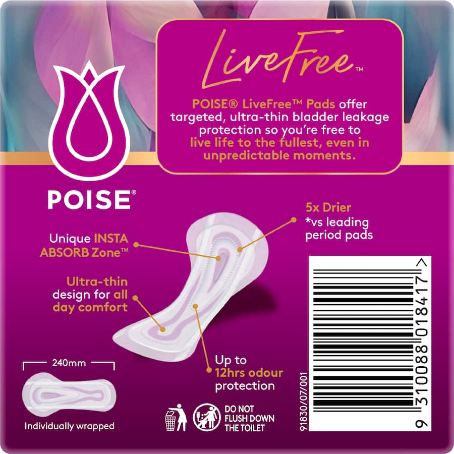 Poise Live Free Pads Ultrathin Regular 14pack