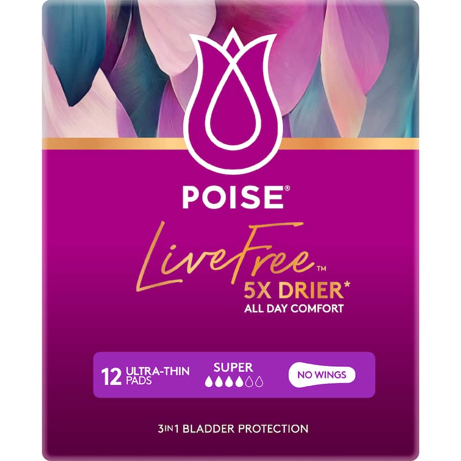 Poise Live Free Pads Ultrathin Super - 12pack