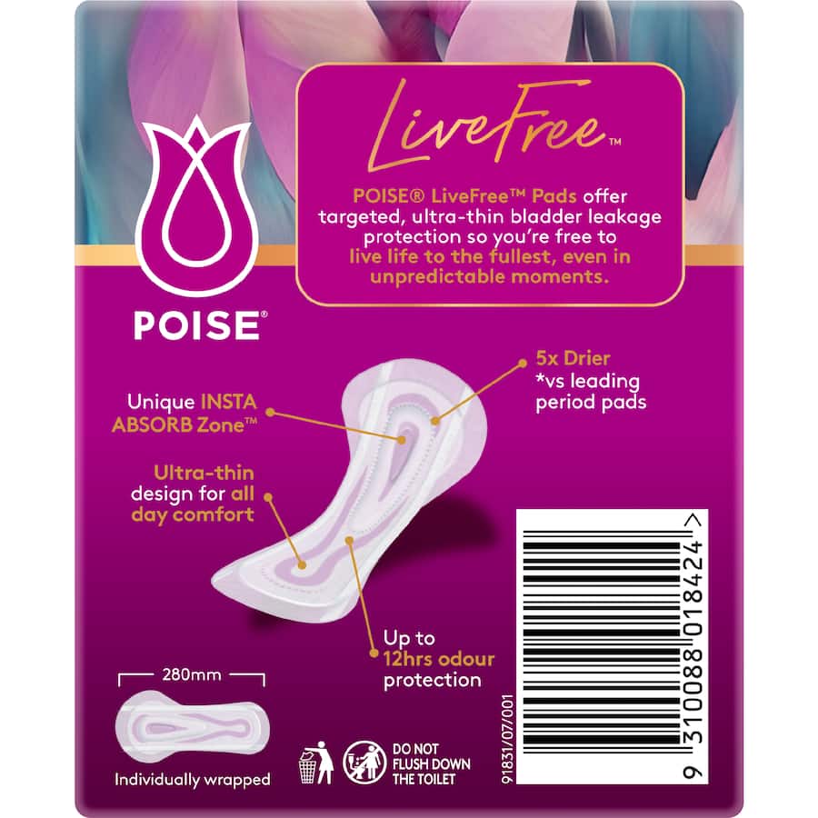 Poise Live Free Pads Ultrathin Super - 12pack