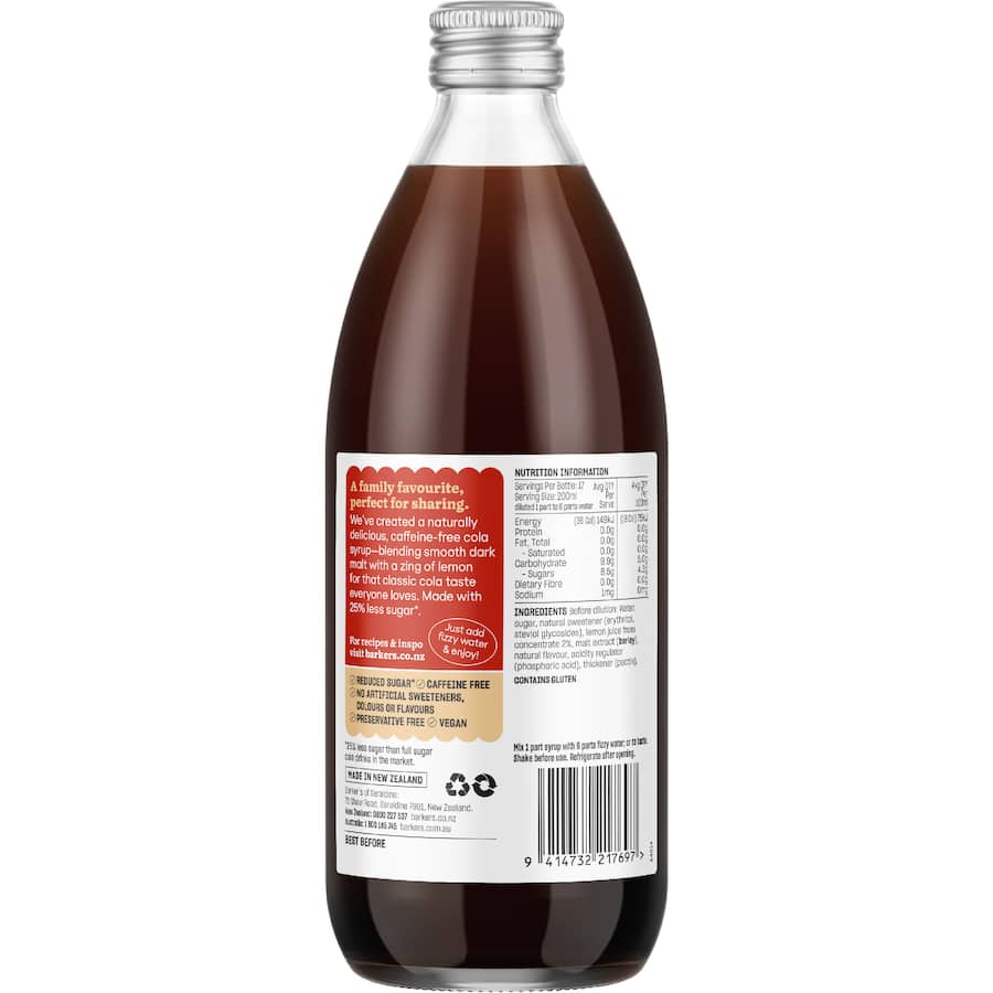 Barker's Soda Syrup Caffeine Free Cola 500mL