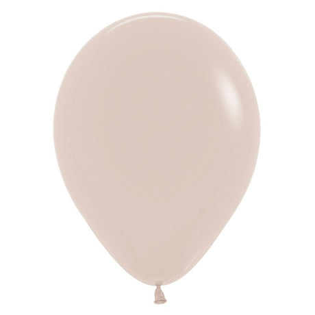 Pack of 50 Sempertex white sand latex balloons, 12cm, perfect for elegant party decor and versatile for any occasion.
