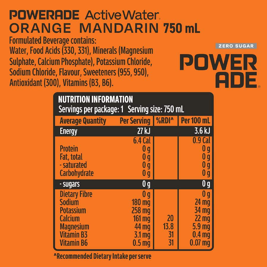 Powerade Active Water Orange Mandarin 750mL