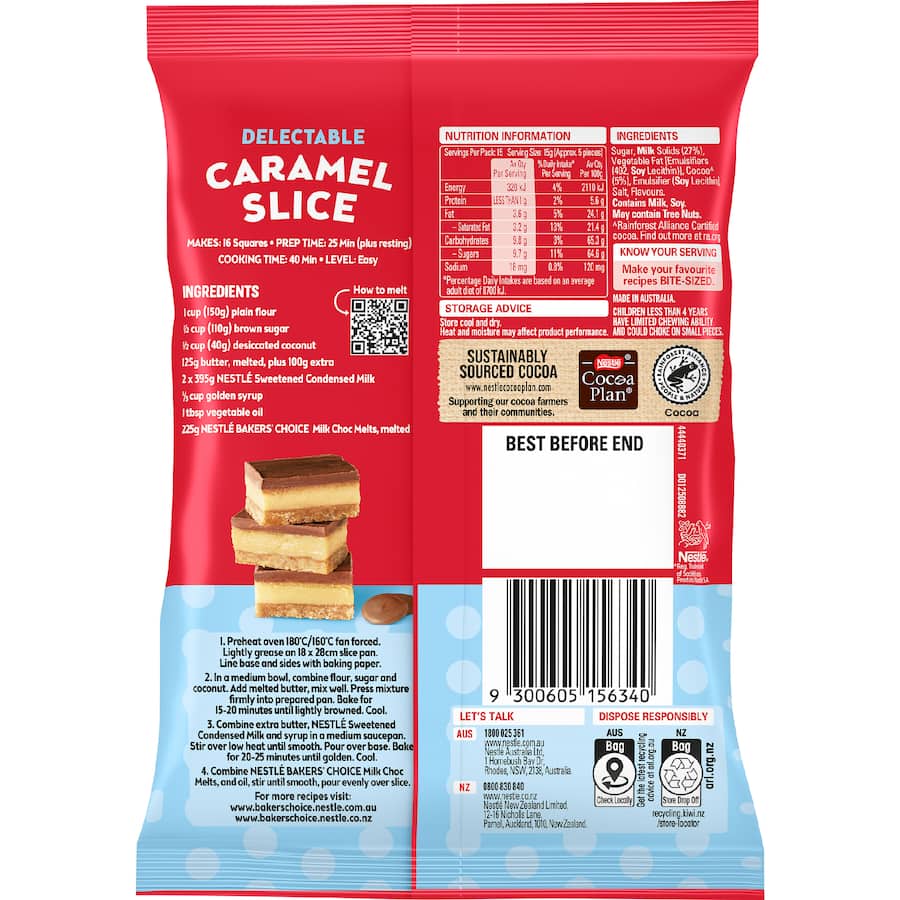 Nestle Bakers Choice Chocolate Melts Milk 225g