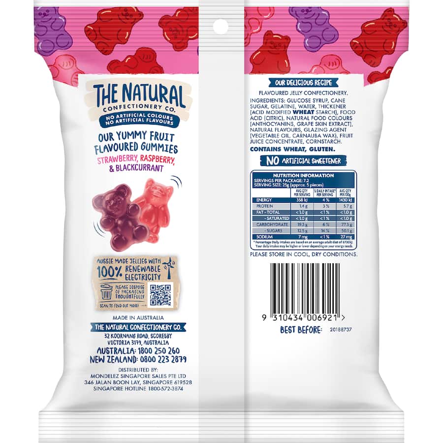 The Natural Confectionery Co. Sweets Gummy Bears Berry 180g