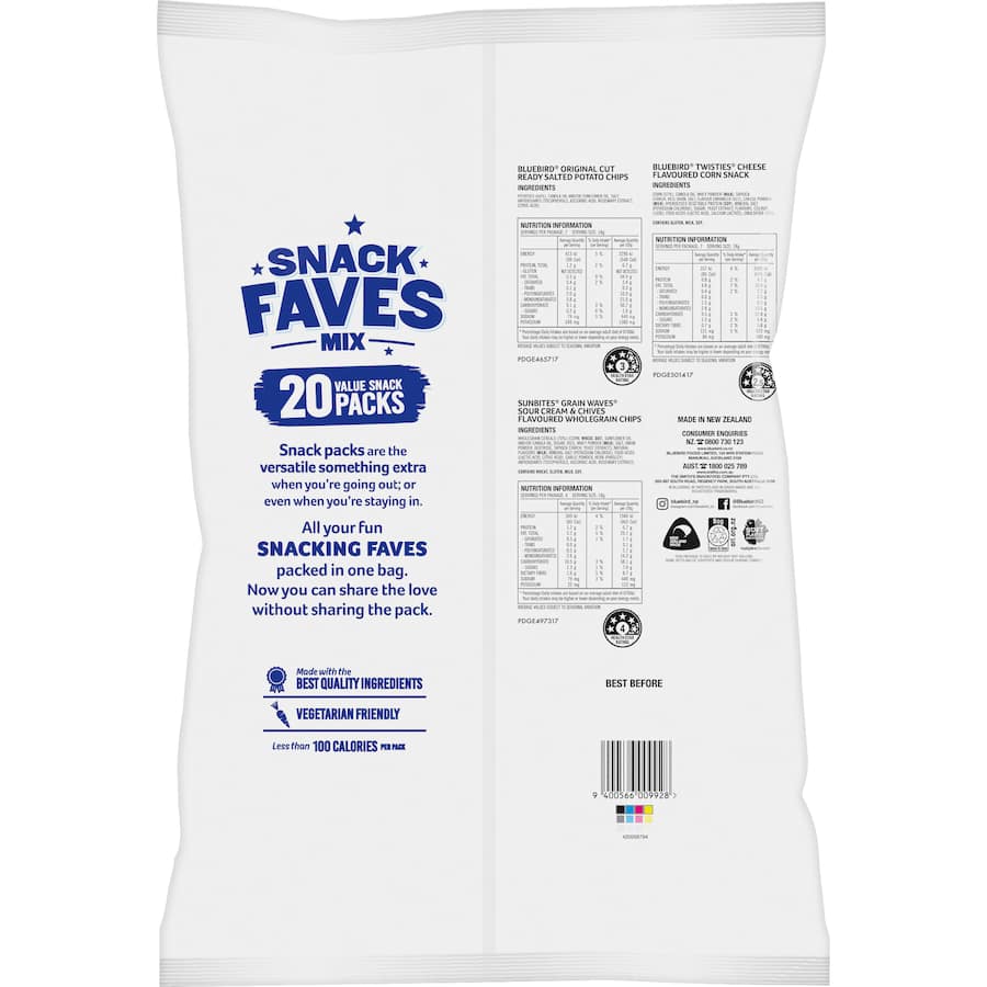 Bluebird Snack Faves Mix Chips Multipack Original Grain Waves Twisties 20 pack 360g