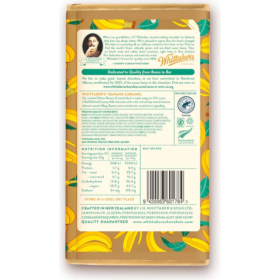 Whittaker's Chocolate Block Banana Caramel 250g
