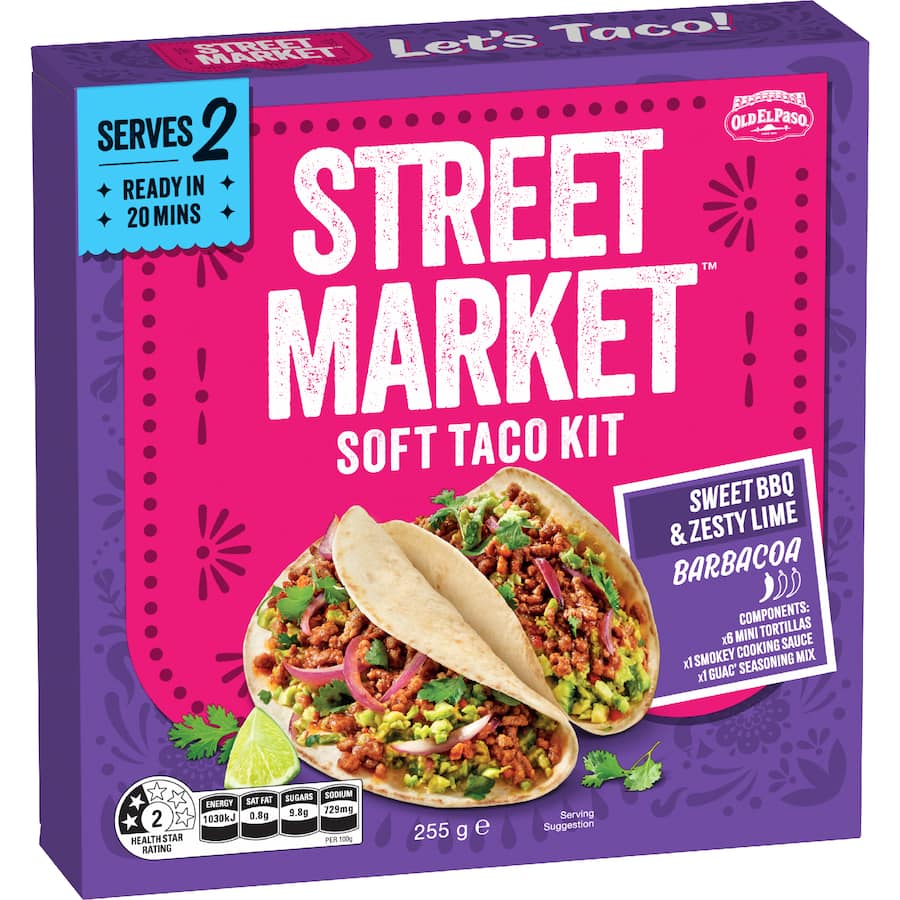 Old El Paso Street Market Soft Taco Kit Sweet Bbq, Zesty Lime Barbacoa 255g