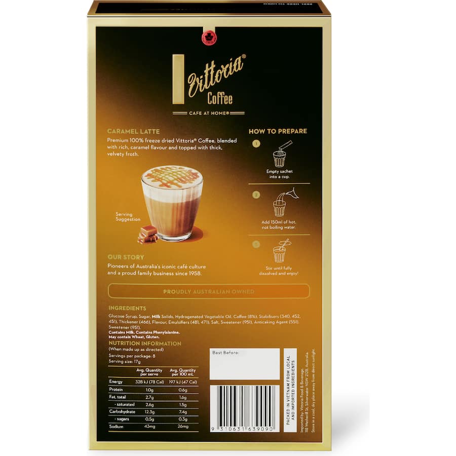 Vittoria Coffee Sachets Caramel Latte 8pack