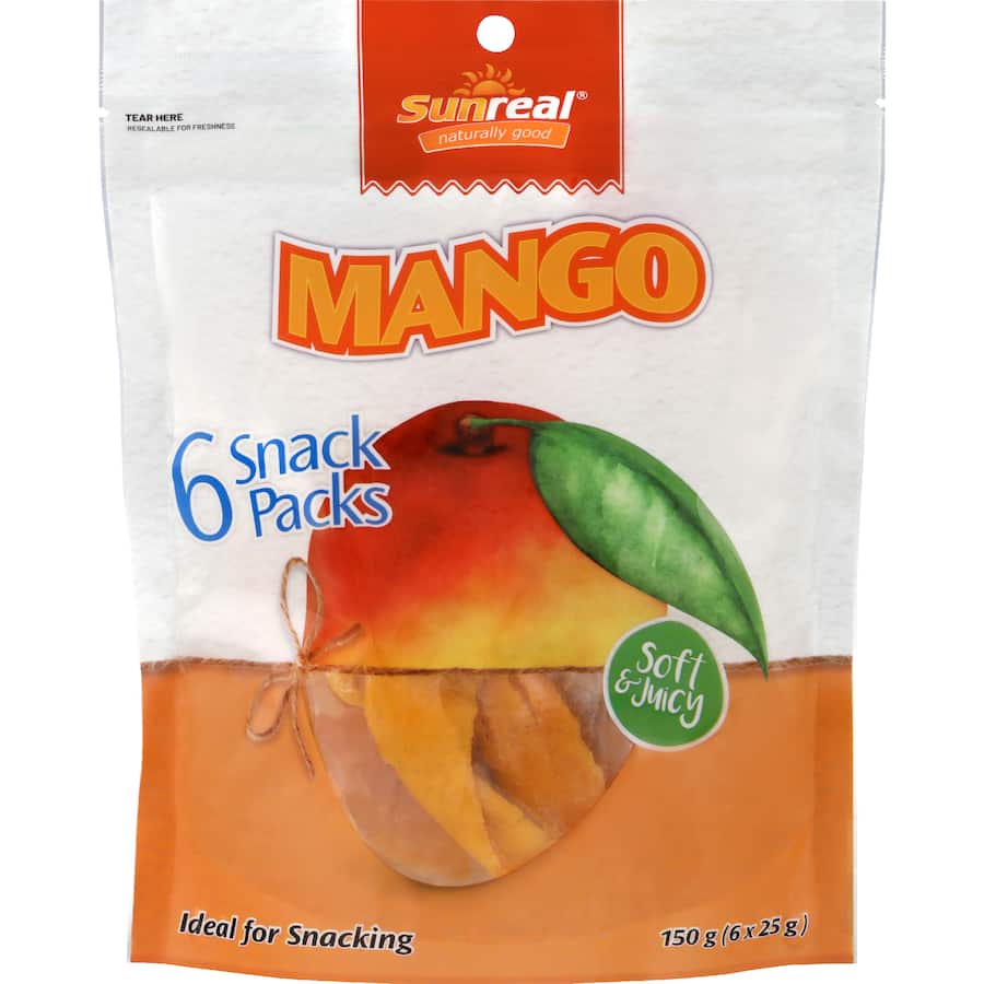 Sunreal Dried Mango Snack Pack - 6 pack 150g
