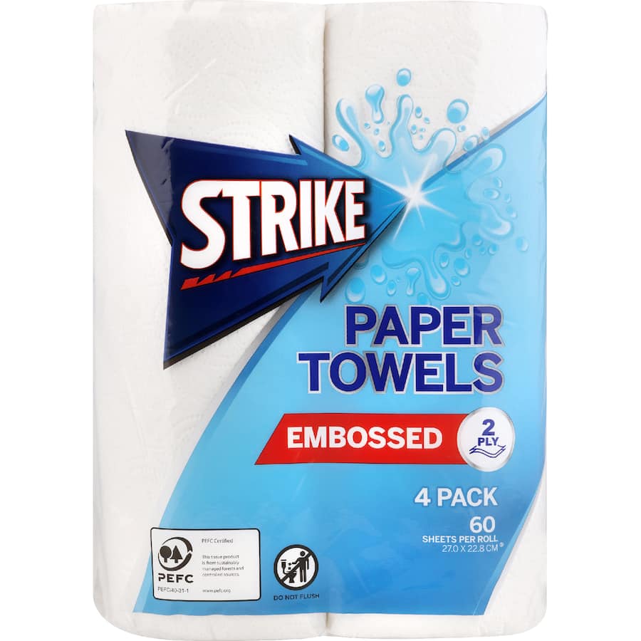 Strike Paper Towels 2 Ply White 4 pack