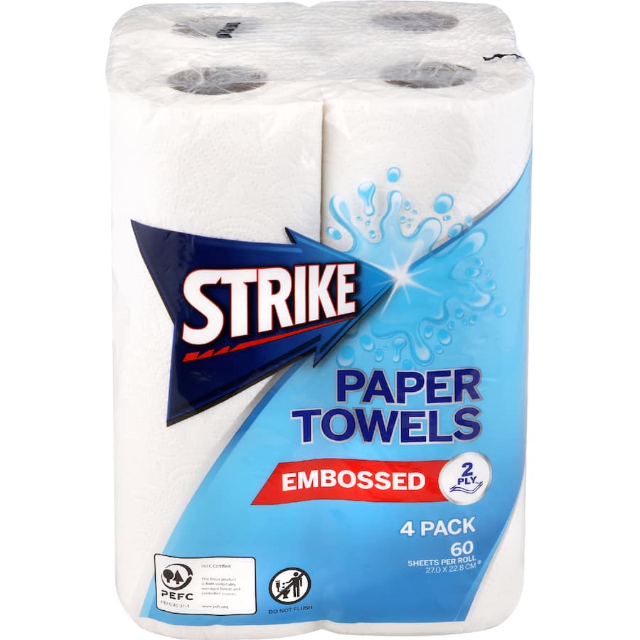 Strike Paper Towels 2 Ply White 4 pack
