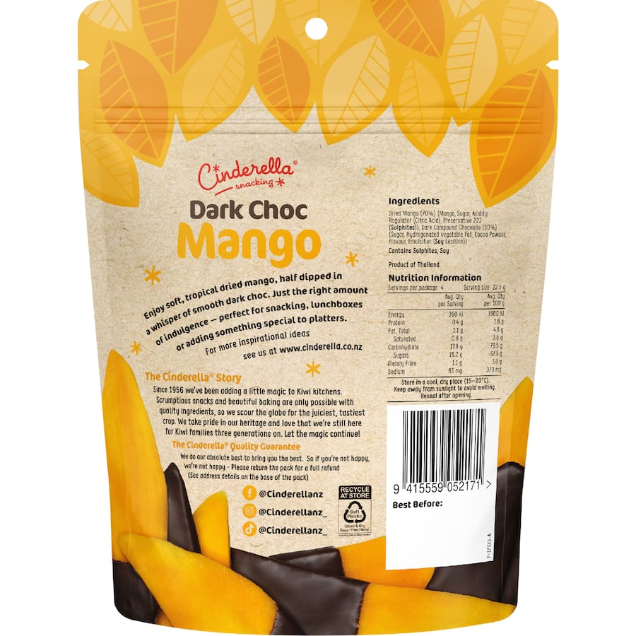 Cinderella Dried Mango Dark Chocolate - 90g