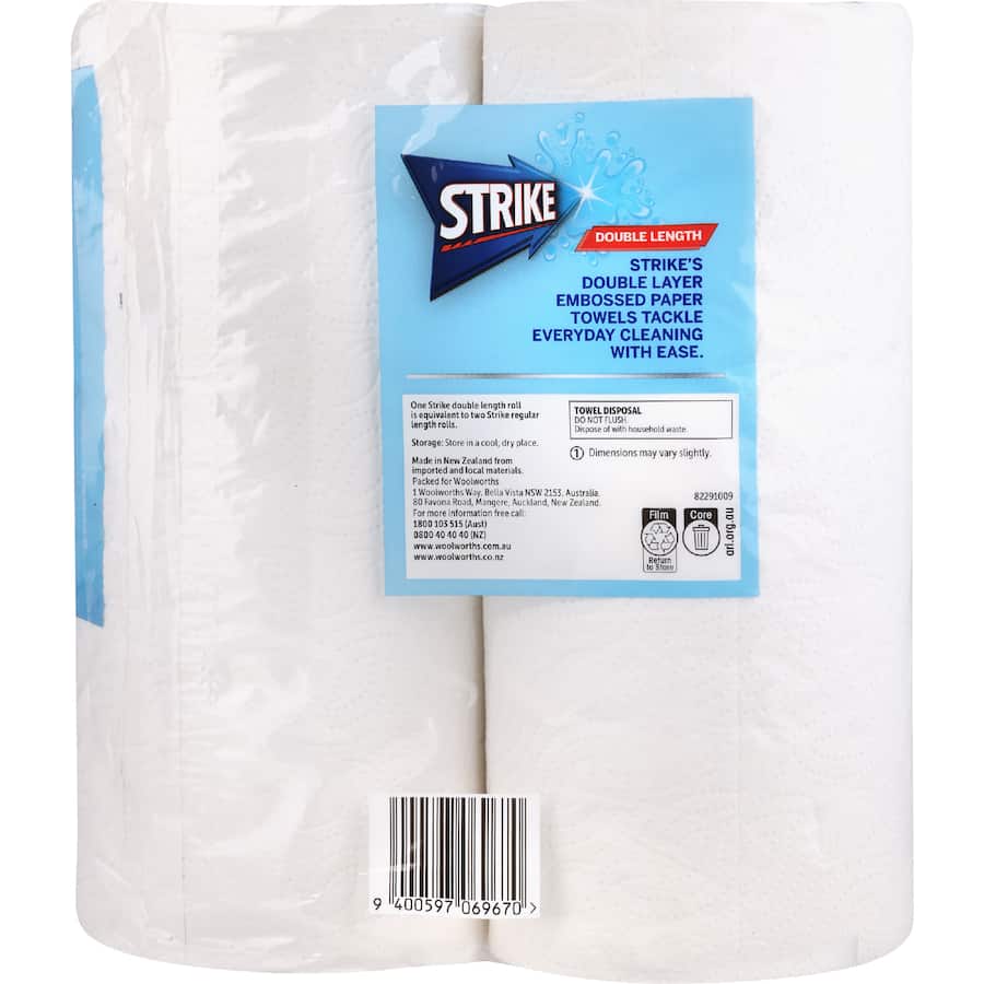 Strike Paper Towels Double Length 2 Ply White 2 pack