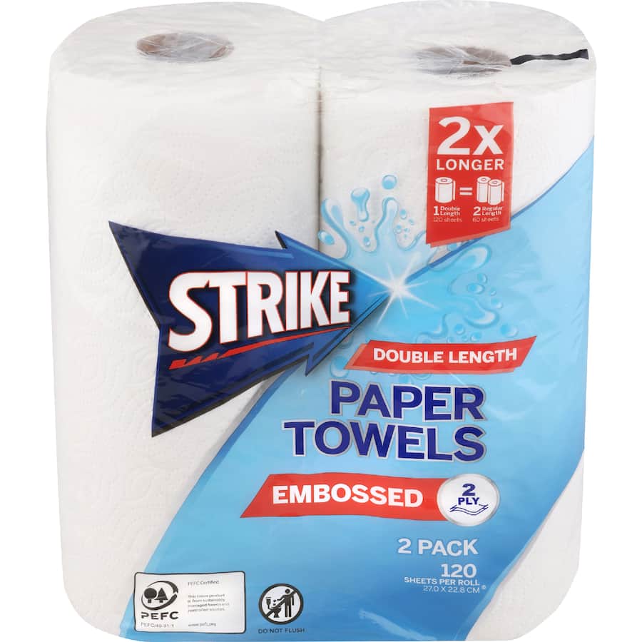 Strike Paper Towels Double Length 2 Ply White 2 pack