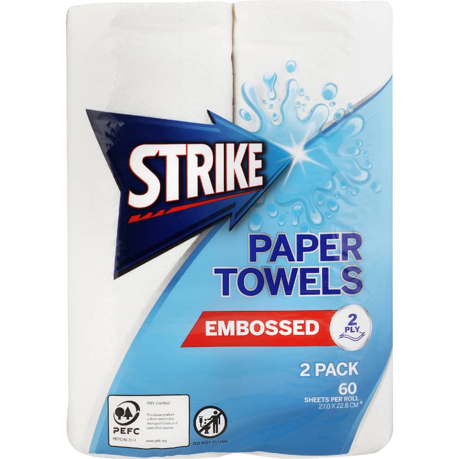 Strike Paper Towels 2 Ply White 2 pack