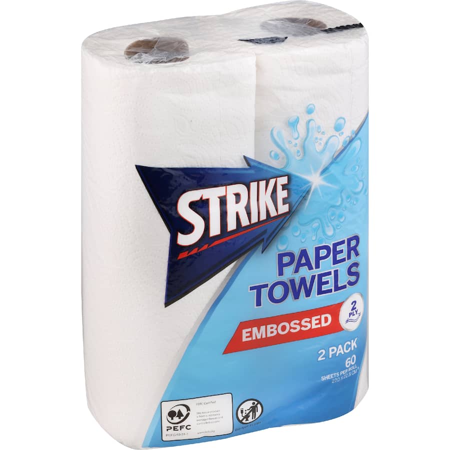 Strike Paper Towels 2 Ply White 2 pack