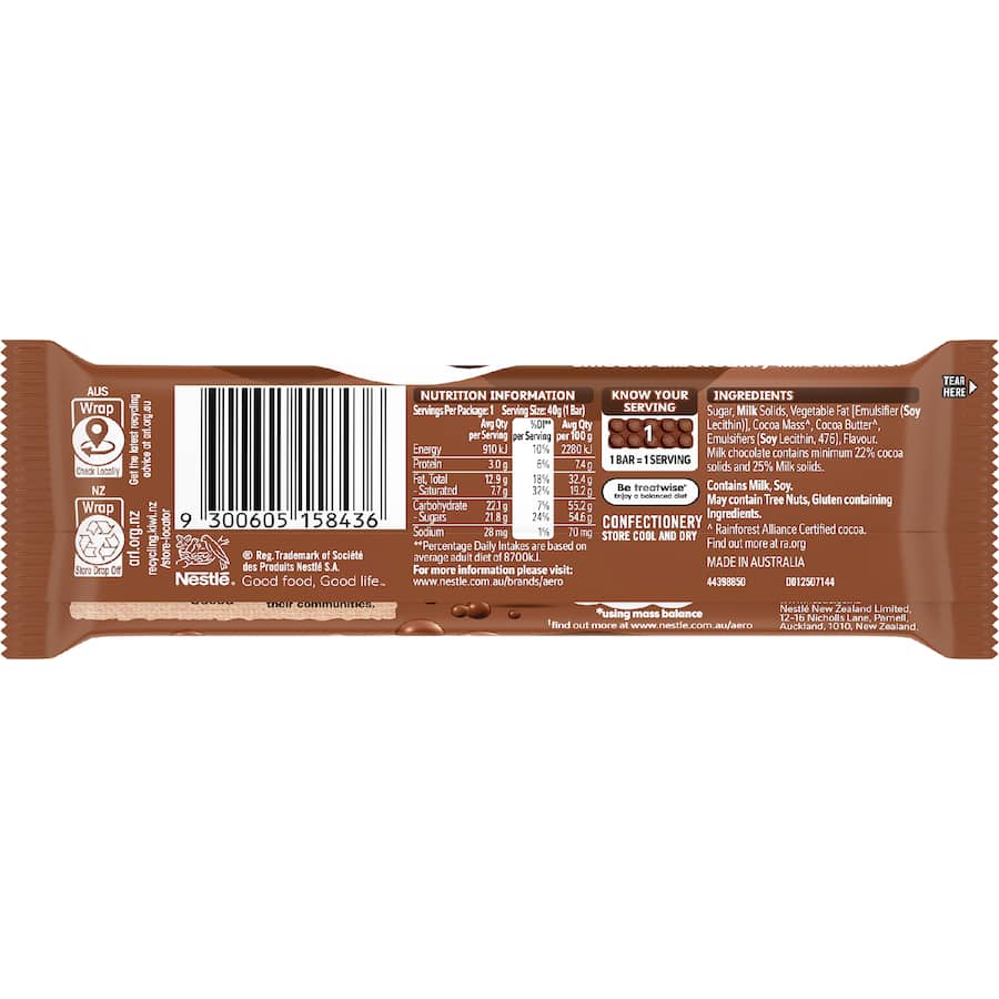 Nestlé Aero Chocolate Bar Milk Chocolate 40g