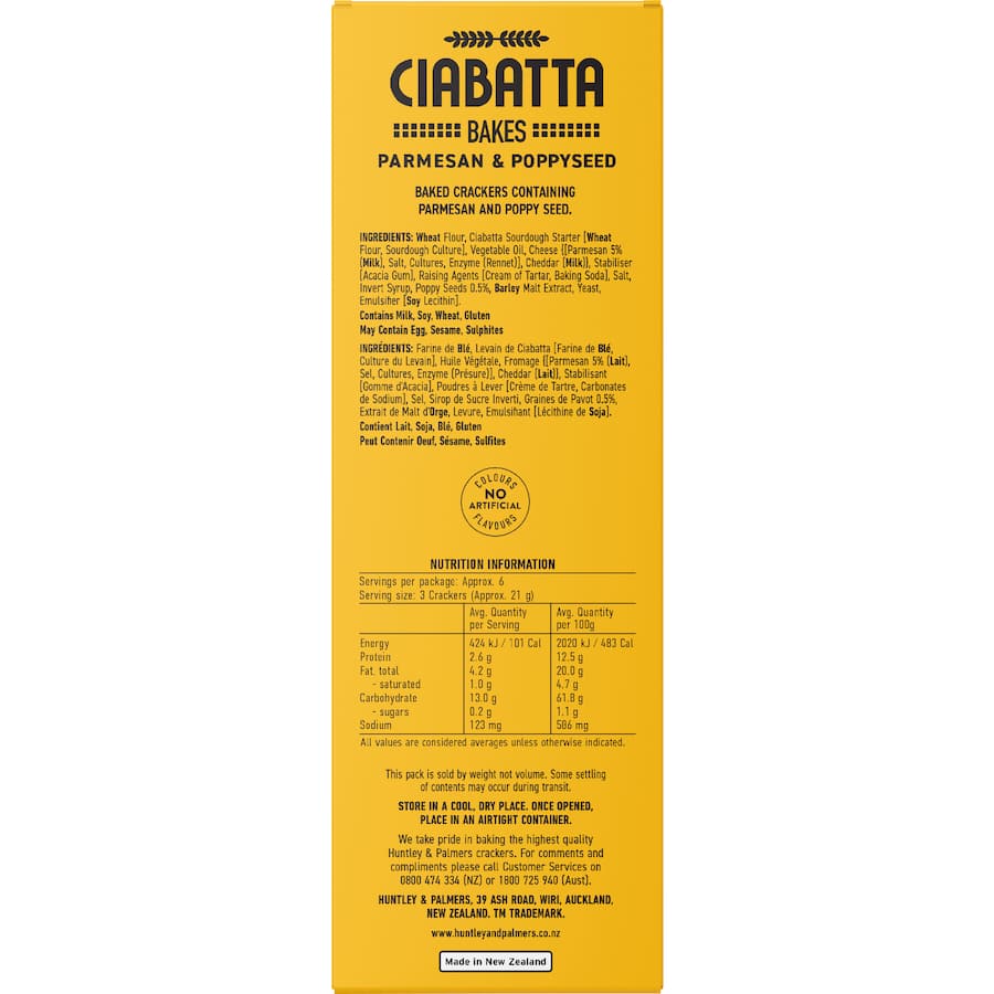 Huntley & Palmers Ciabatta Crackers Parmesan & Cheese Baked 125g