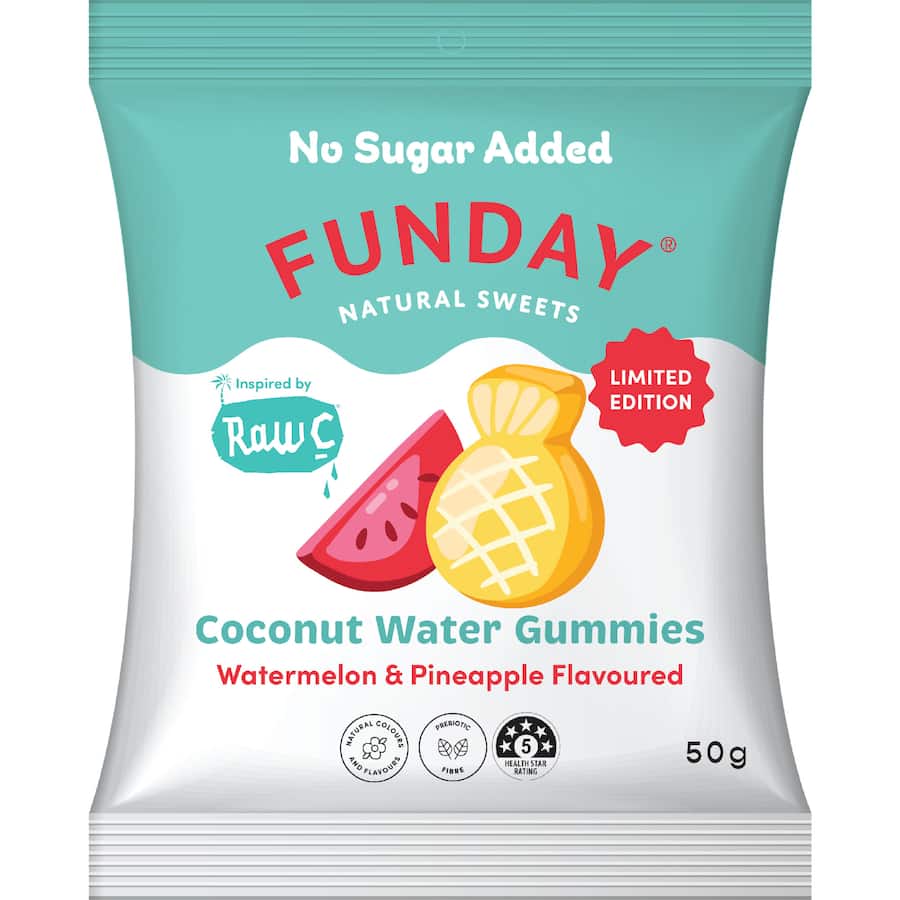 Funday Natural Sweets Coconut Water Gummies Watermelon & Pineapple Flavour 50g