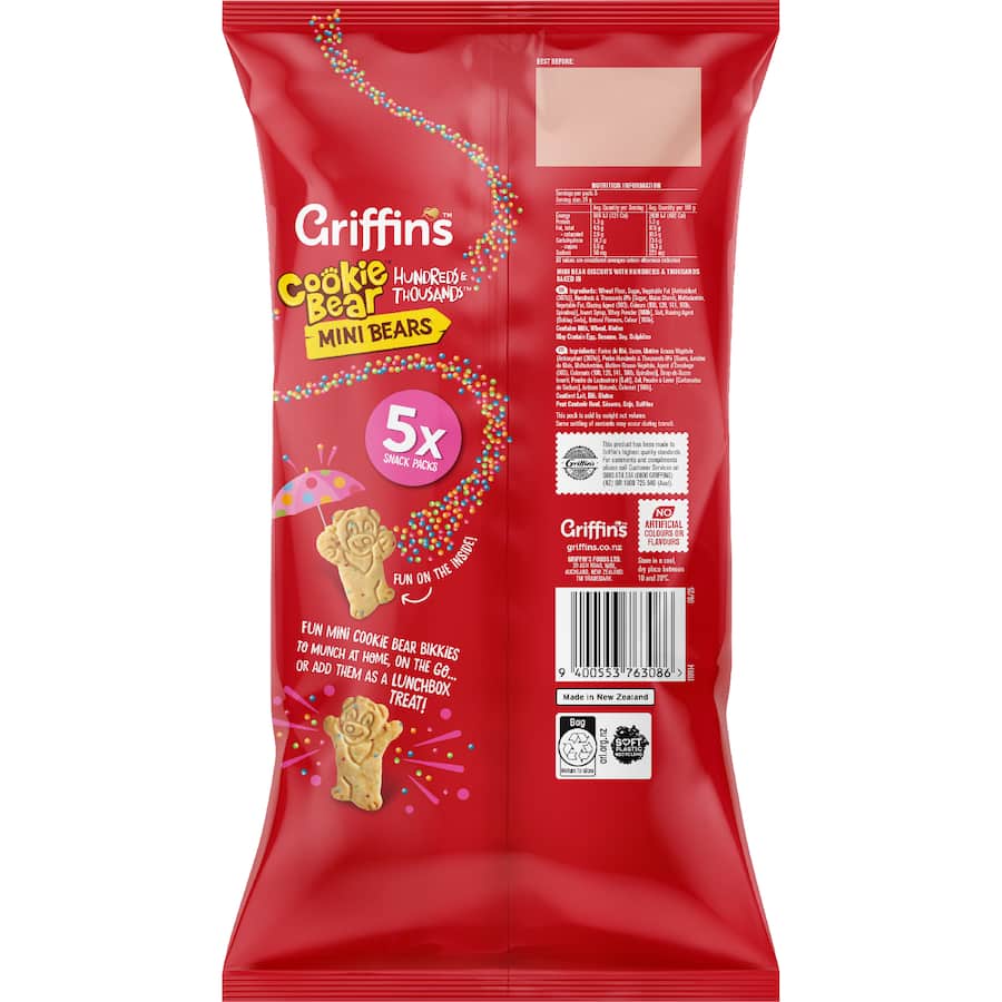 Griffins Cookie Bear Biscuits 100s & 1000s Mini Bears 5 pack 125g