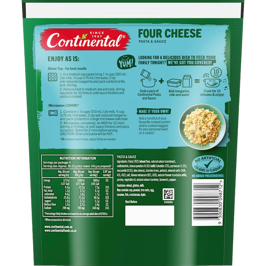 Continental Pasta & Sauce Four Cheese - 145g