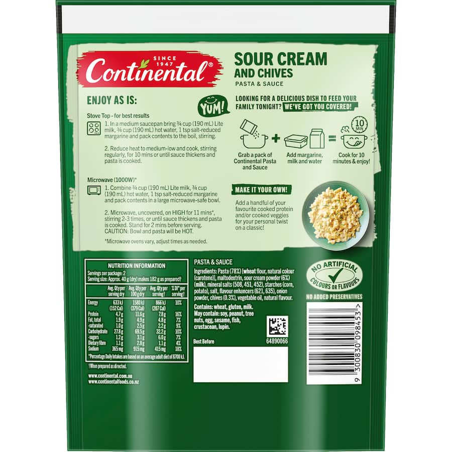 Continental Pasta & Sauce Sour Cream & Chives - 80g