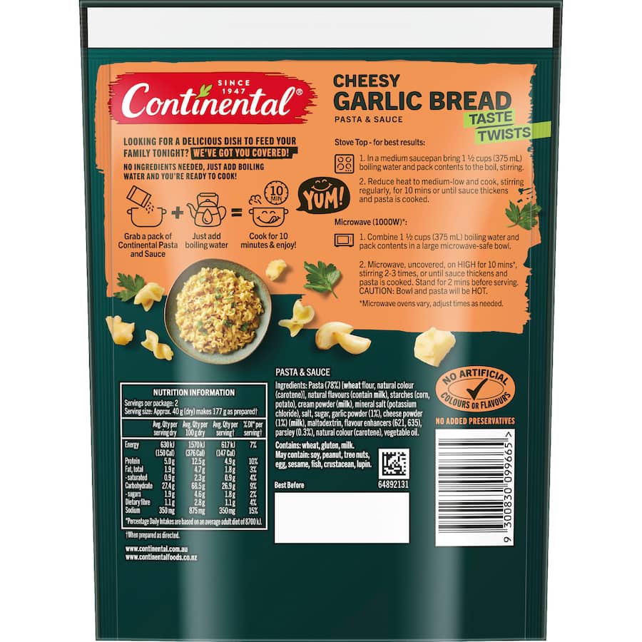 Continental Pasta & Sauce Cheesy Garlic - 80g