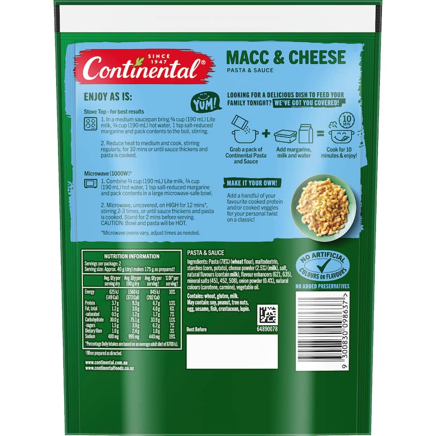 Continental Pasta & Sauce Macc & Cheese - 80g