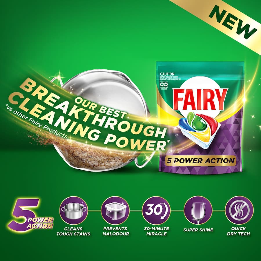 Fairy 5 Power Action Dishwasher Capsules Lemon 34pack