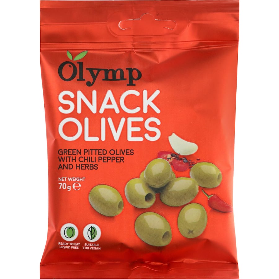 Olymp Green Olives Pitted Chili Pepper & Herbs 70g