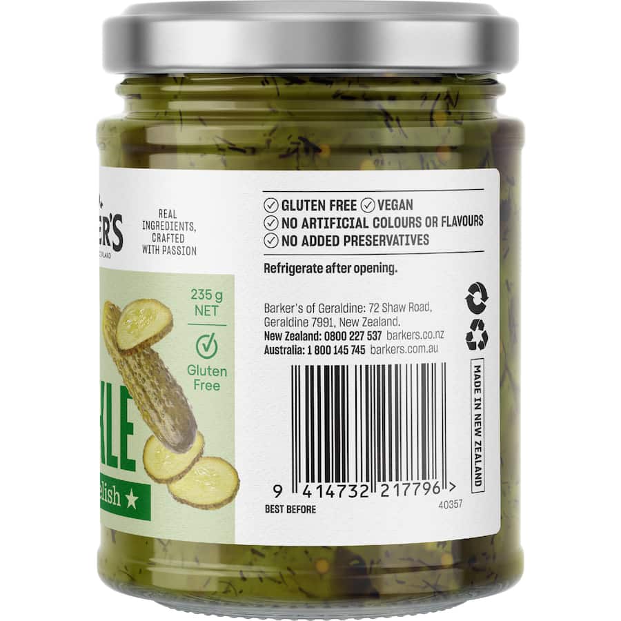 Barkers Burger Relish Dill & Pickle 235g