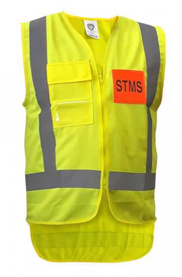 Caution, Hi Vis STMS Vest, PCV1504 (Each) - Fluro Yellow - Size: 4XL