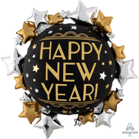 Large SS XL satin-infused foil balloon for elegant New Year celebrations measuring 76cm, perfect for festive atmospheres.