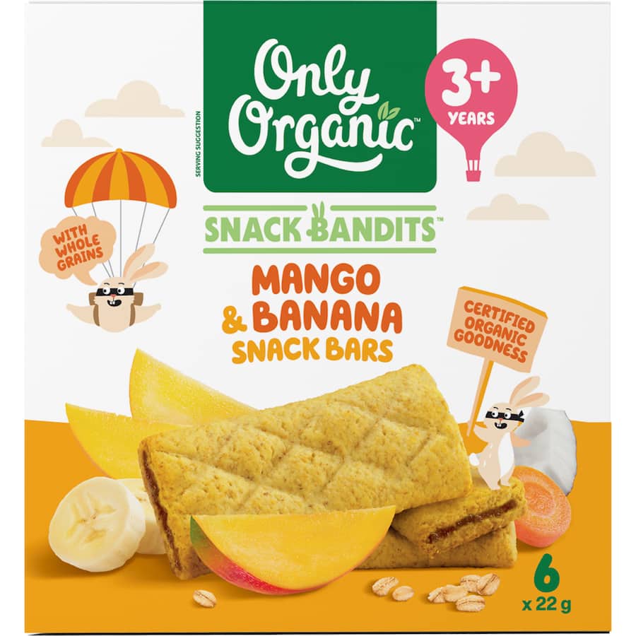 Only Organic Snack Bandits Baby Snack Bars Mango & Banana 6 x 22g