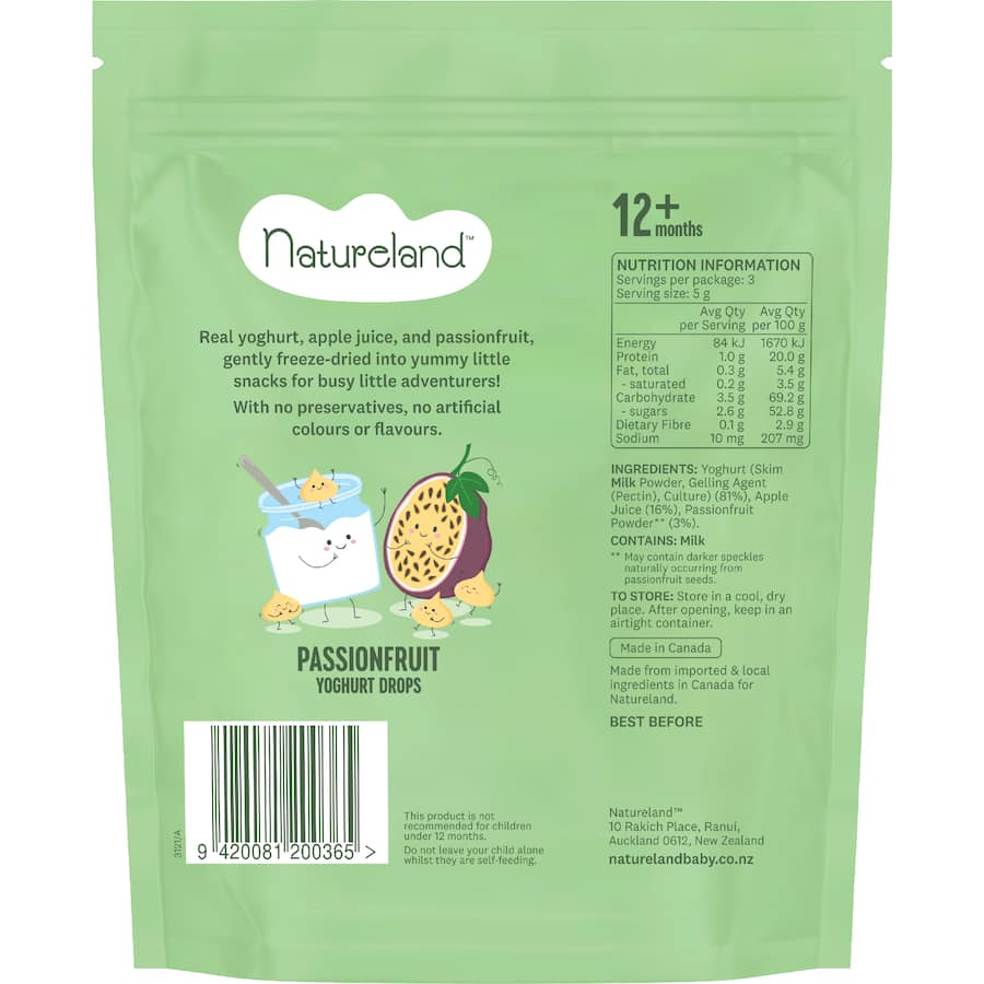 Natureland Baby Snacks Yoghurt Drops Passionfruit 15g