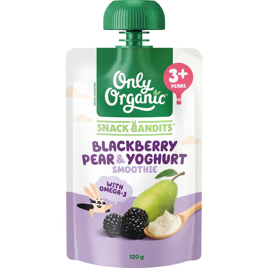 Only Organic Snack Bandits Yoghurt Smoothie Blackberry & Pear 120g