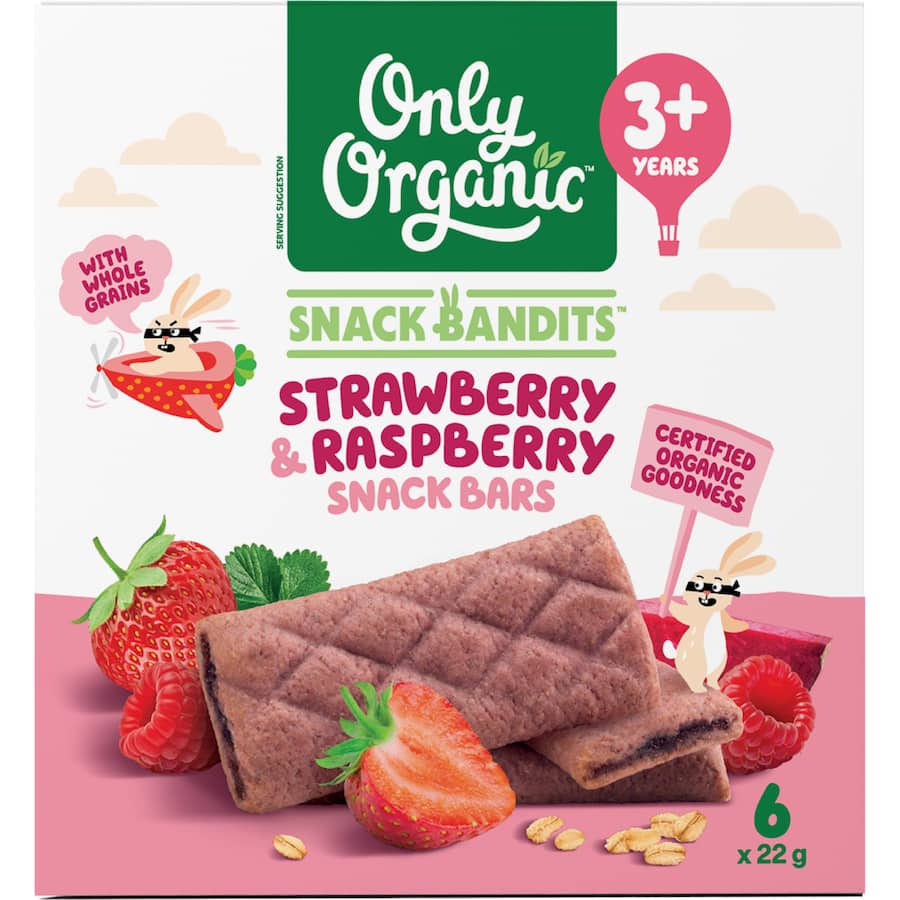 Only Organic Snack Bandits Baby Snack Bars Strawberry & Raspberry 6 x 22g