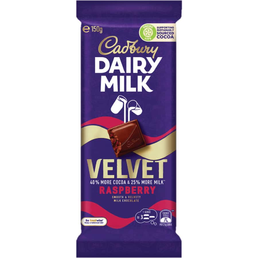 Cadbury Dairy Milk Chocolate Block Velvet Raspberry 150g