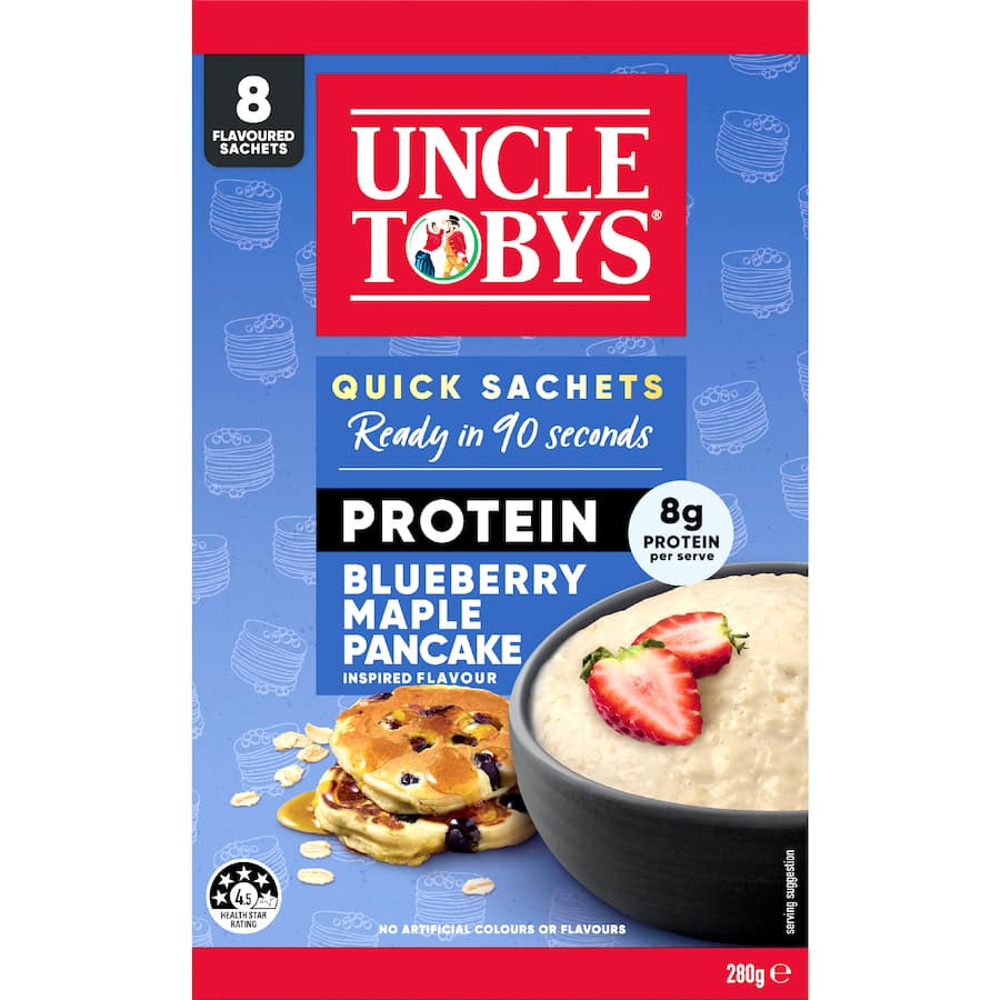 Uncle Tobys Oats Protein Quick Sachets Blueberry Maple Pancake 8 pack 280g