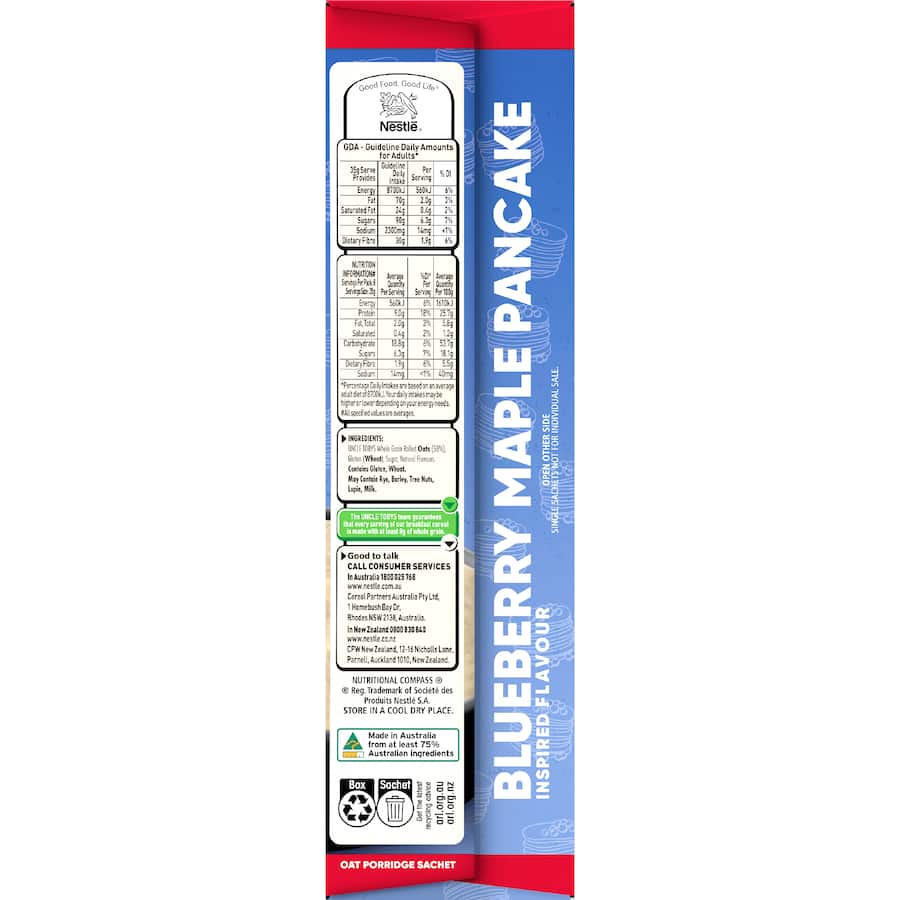 Uncle Tobys Oats Protein Quick Sachets Blueberry Maple Pancake 8 pack 280g